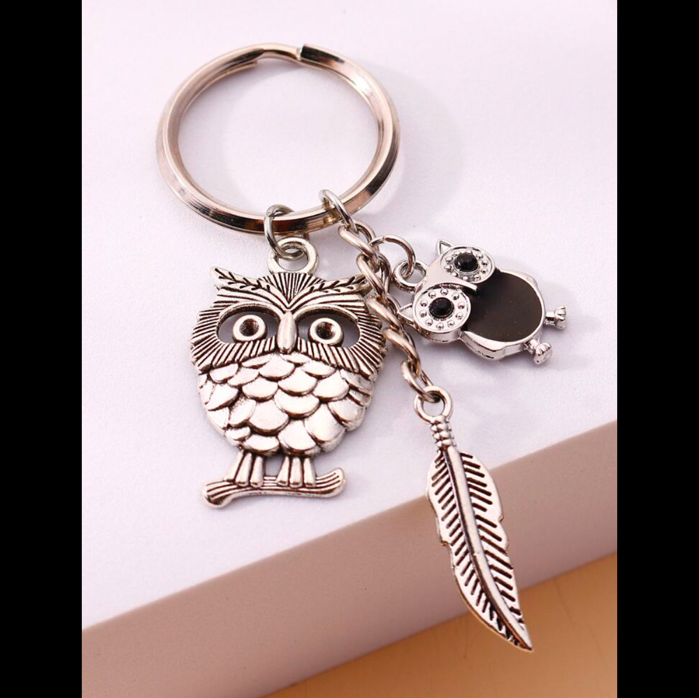 3/$25 Owl Owls Feather Stainless Steel Keychain NEW
